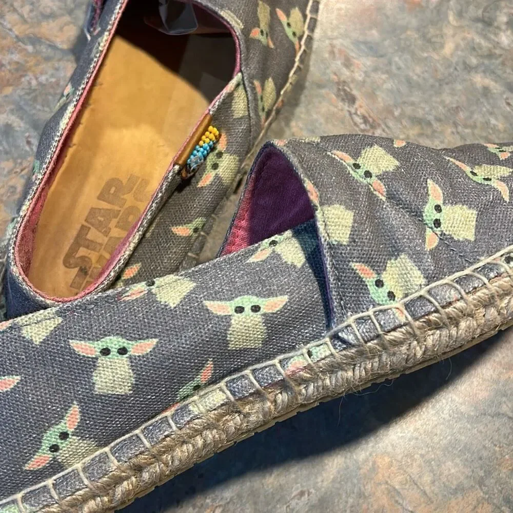 Star Wars Mandalorian Baby Yoda Espardrilles 10.5 Woman’s Slide On Shoes Disney